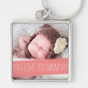 I Love You Mum Coral Banner Photo Key Ring