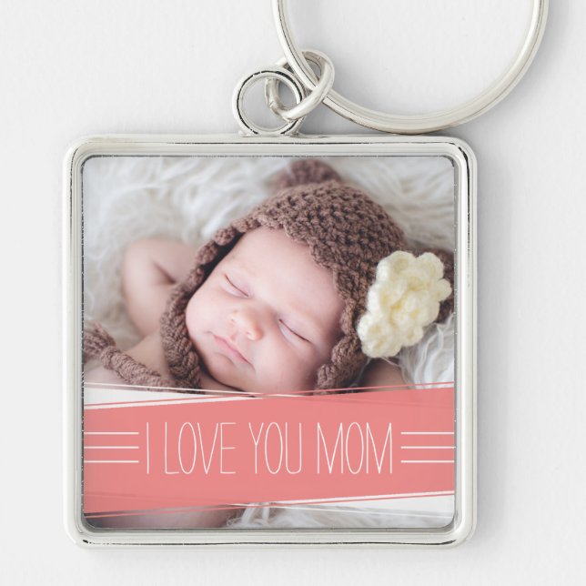 I Love You Mum | Coral Banner Photo Key Ring (Front)