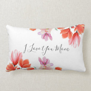 I Love You Mum Coral Floral Birthday Celebration Lumbar Cushion