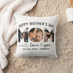I Love You Mum Custom 3 Photo Collage,Mothers Day Cushion