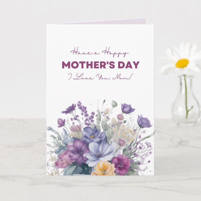 I Love You Mum Custom Watercolor Wildflowers Card (Small Plant)