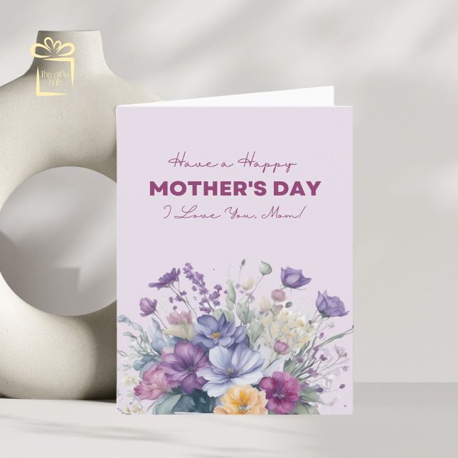 I Love You Mum Custom Watercolor Wildflowers Holiday Card (Creator Uploaded)