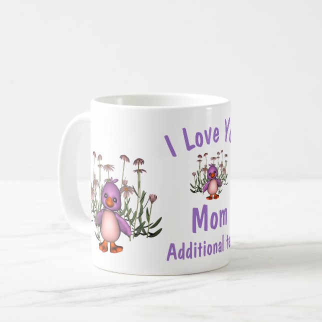 I Love You Mum Cute Bird And Flowers Personalised Coffee Mug (Front Left)