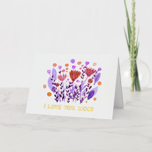 I love you, mum Cute retro doodle flowers Foil Holiday Card