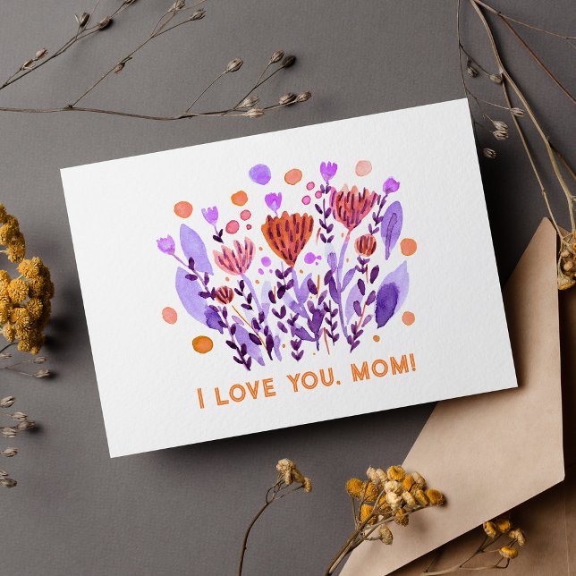 I love you, mum Cute retro doodle flowers Postcard (Creator Uploaded)