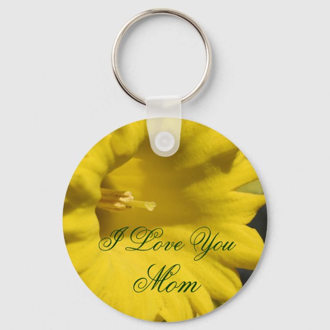 I Love You Mum Daffodil Flower  Key Ring (Front)