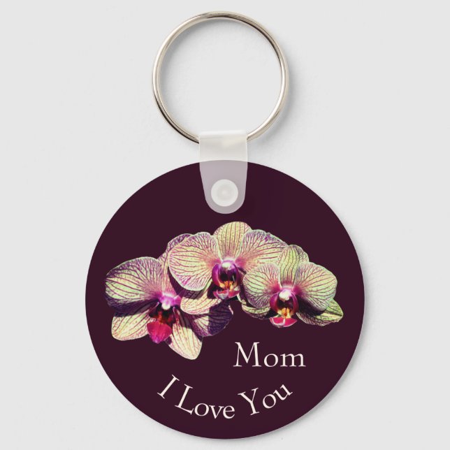 I Love You Mum Fancy Orchid Flowers  Key Ring (Front)