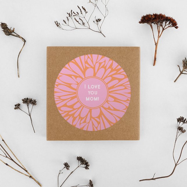 I love you mum floral burst pastel orange pink classic round sticker (Creator Uploaded)