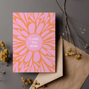 I love you mum floral burst pastel orange pink holiday card