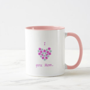 I love you Mum, floral heart mugs pink and white