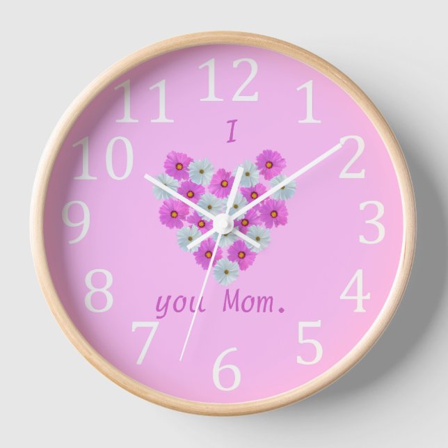 I love you Mum, floral pink and white clocks (Front)