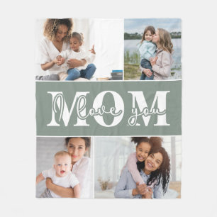 I Love You Mum Four Photo Collage Fleece Blanket