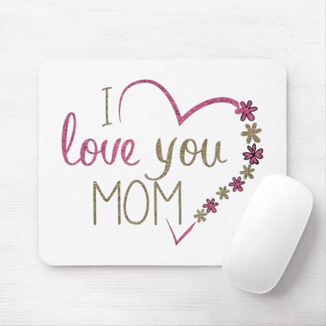 I Love You Mum Glitter Heart Mouse Mat (With Mouse)