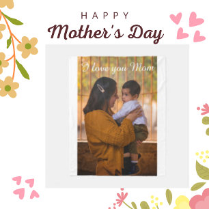 I Love You Mum, Happy Custom Photo  Fleece Blanket