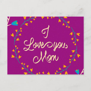 I Love You Mum Happy Mother's Day Floral Wreath Postcard
