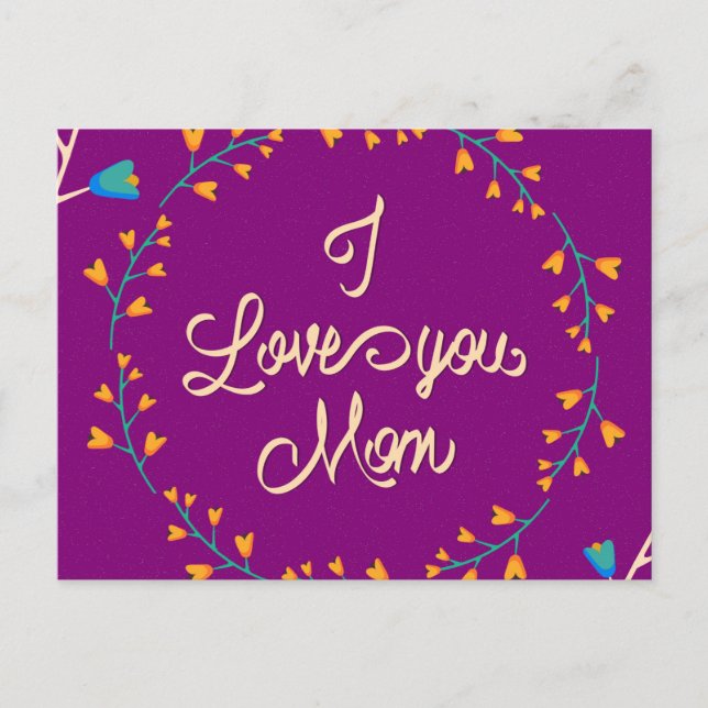 I Love You Mum Happy Mother's Day Floral Wreath Postcard (Front)
