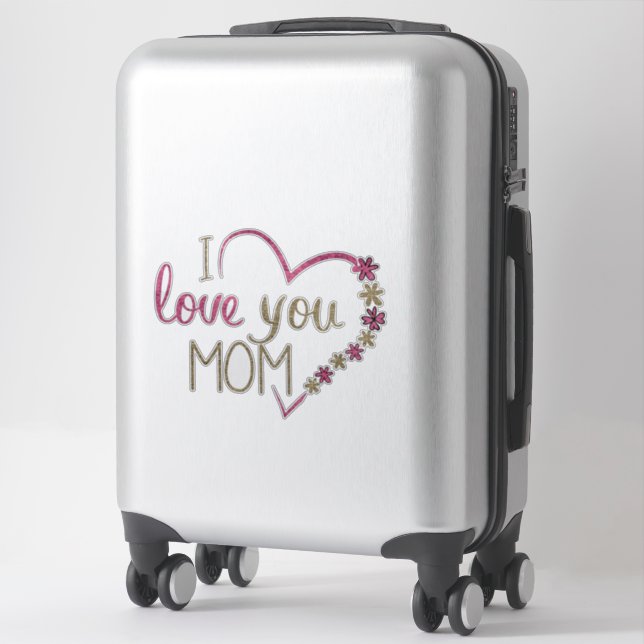 I Love You Mum Heart Custom-Cut Vinyl Sticker (Suitcase)