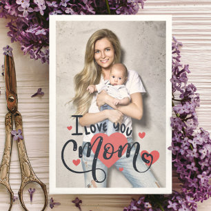 I love you mum heart typography mother's day photo card