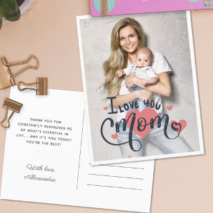 I love you mum heart typography mother's day photo postcard