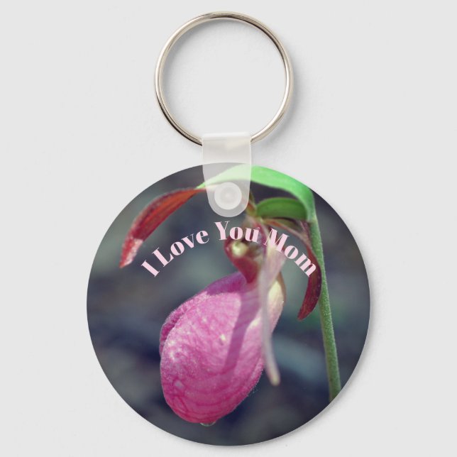 I Love You Mum Lady Slipper Flower  Key Ring (Front)