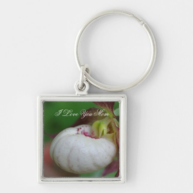 I Love You Mum Lady Slipper Flower Keychain (Front)