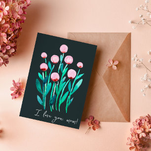 I love you mum minimal pink watercolor flowers card