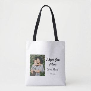I love you mum mother's day elegant add photo text tote bag