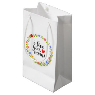 I Love You Mum Mother's Day Floral Calligraphy    Small Gift Bag