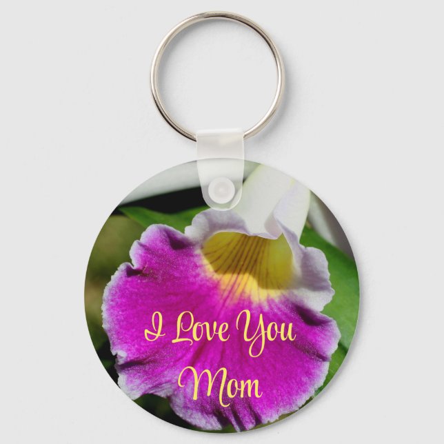 I Love You Mum Orchid Flower  Key Ring (Front)