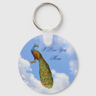 I Love You Mum Peacock Art Keychain