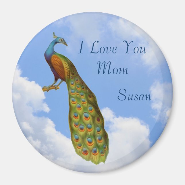 I Love You Mum Peacock Customisable Magnet (Front)