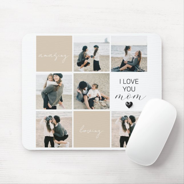 I Love You Mum | Photo Collage | Mocha Mouse Mat (With Mouse)