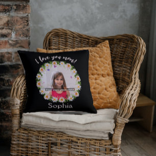 I love you mum photo name flower border cushion
