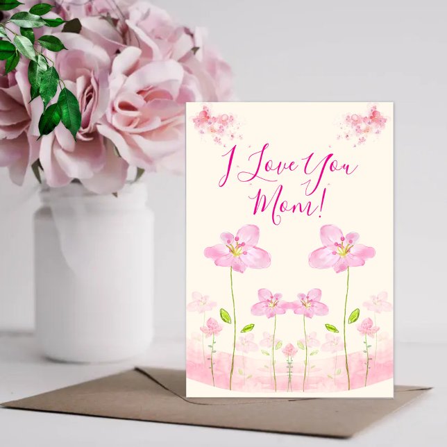 I Love You Mum Pink Floral Greeting Card (Creator Uploaded)