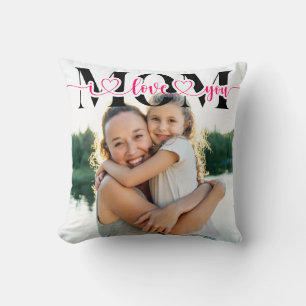 I Love You Mum Pink Hearts Typography Photo Cushion