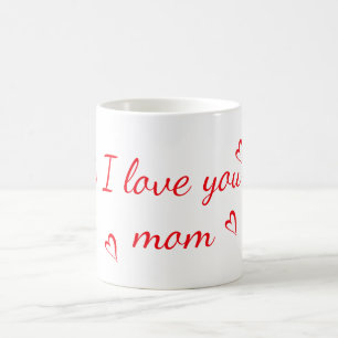 I love you mum red text with red hearts coffee mug