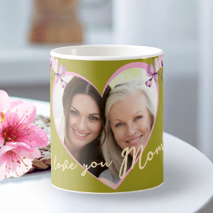 I Love You Mum Sage Green Orchid Heart Photo Coffee Mug