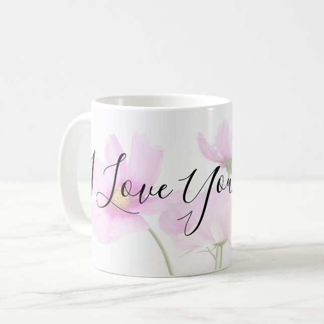 I Love You Mum Typography on Pale Pink Floral Coffee Mug (Front Left)