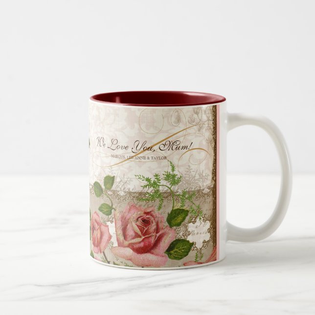 I Love You Mum, Vintage English Roses Mug (Right)
