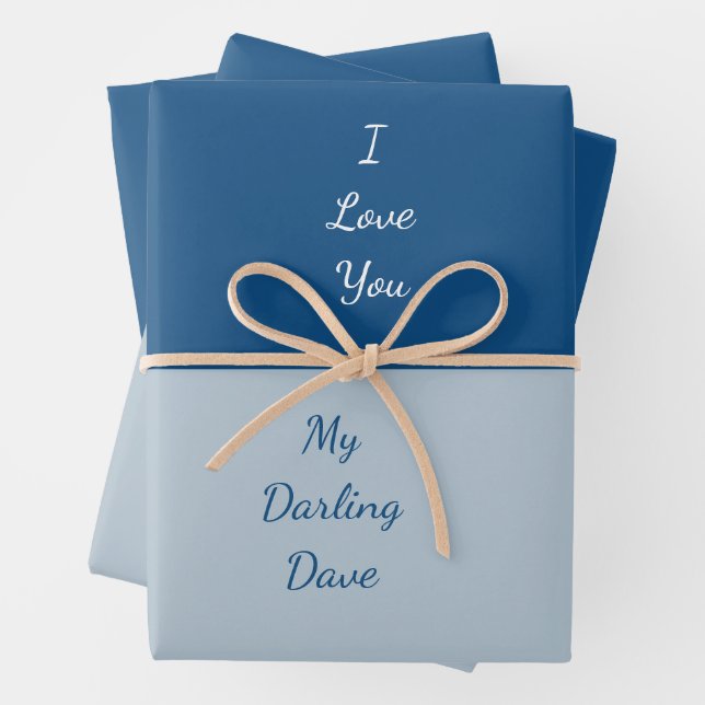 I Love You My Darling Blue Colour block Wrapping Paper Sheet (In situ)