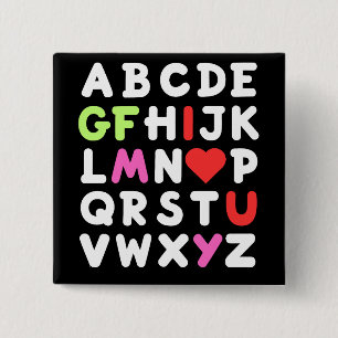 I Love You My Gf ABC Alphabet Valentines Day Gifts 15 Cm Square Badge