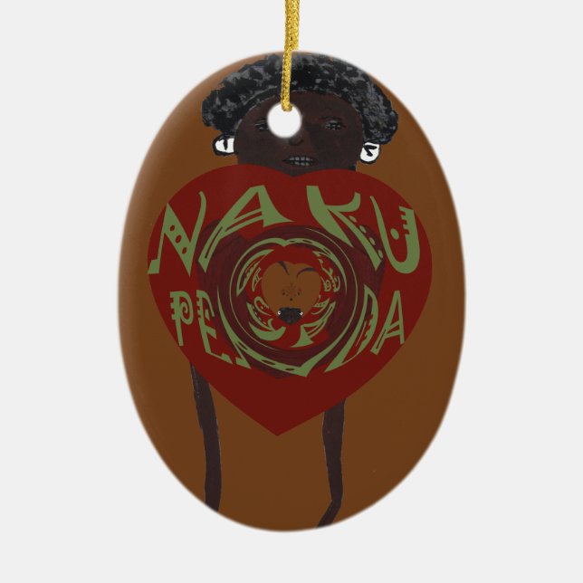 I love You! Nakupenda Sana Ceramic Tree Decoration (Front)