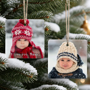 I Love You Nana With Two Photo Square Template Ceramic Ornament