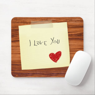 I Love You Note On Wood Mouse Mat