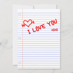 i love you : notebook paper invitation