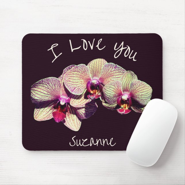 I Love You Orchid Flower Trio Personalised Mouse Mat (With Mouse)