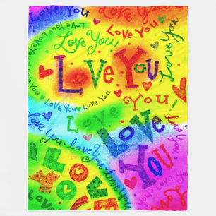 I LOVE YOU Painting Fleece Blanket