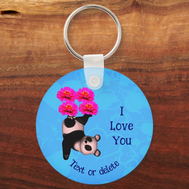 I Love You Panda Bear Flower Personalized Key Ring (Front)
