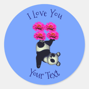 I Love You Panda Bear Juggling Flowers Classic Round Sticker