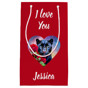 I Love You Panther Heart Red Personalised Name Small Gift Bag
